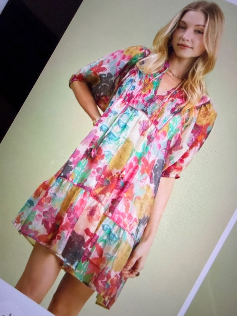 💗 Umgee Mix Watercolor Floral Babydoll Dress - Pink